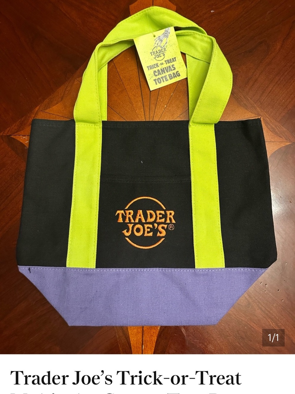 Black & Purple Canvas Tote Bag with Lime Handles